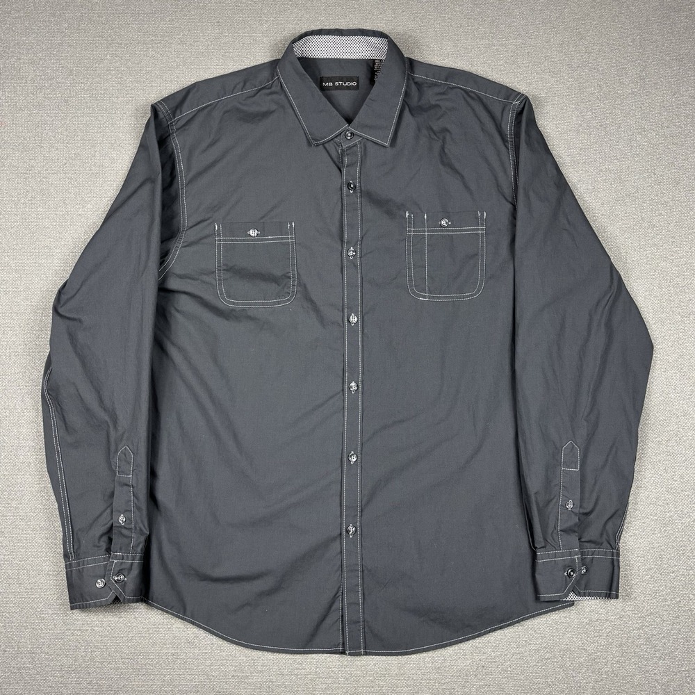 MB Studio Long Sleeve Button Up Shirt Mens 2XL Gray Western Cowboy Rodeo